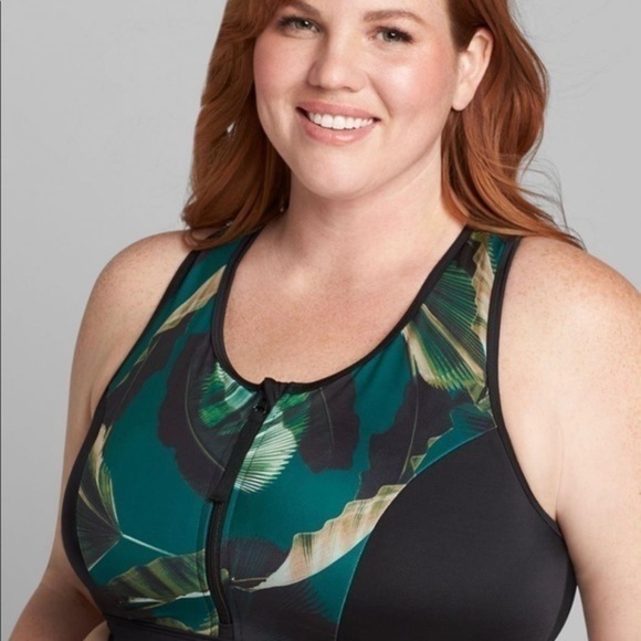 Lane Bryant NWOT No-Wire Racerback Swim Bikini Top Botanical Palm - Picture 5 of 6